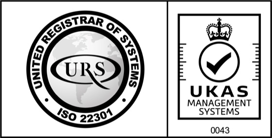 علامة شهادة ISO 22301 من URS مع علامة اعتماد UKAS لأنظمة الإدارة